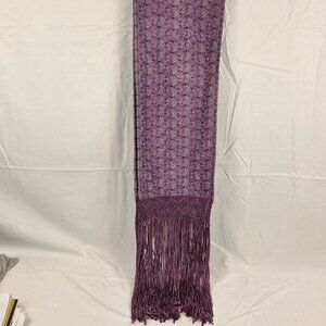 Handmade Bolivian Embroidered Purple Scarf with Fringe